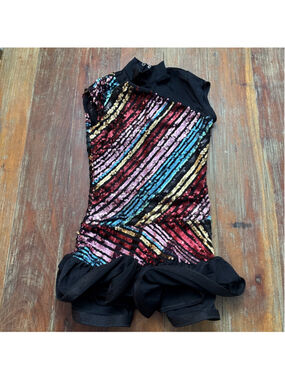 Weissman Women's Black Multicolor Sequin Dance Costume Small